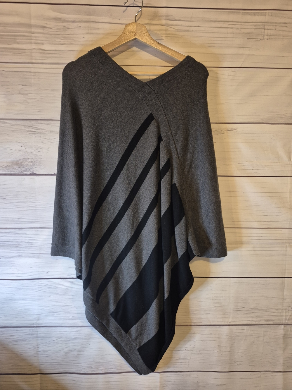 The Limited Gray and Black Striped Poncho Sweater Medium-Large